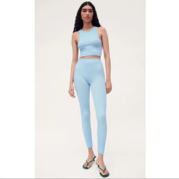 NEW ZARA BLUE RIBBED SEAMLESS CROP TOP - Picture 8 of 8